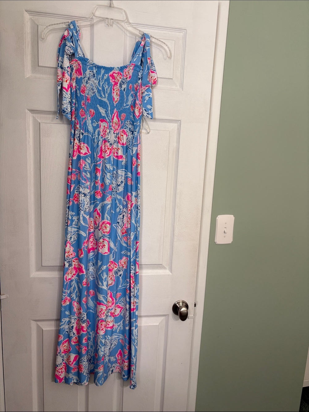 Lilly Pulitzer Blue Floral Maxi Dress with Pink and White Accents